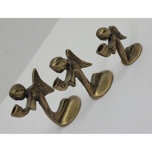 3 Vtg Angel Praying Small Mini Brass Candle Holder Set Graduated Candlestick